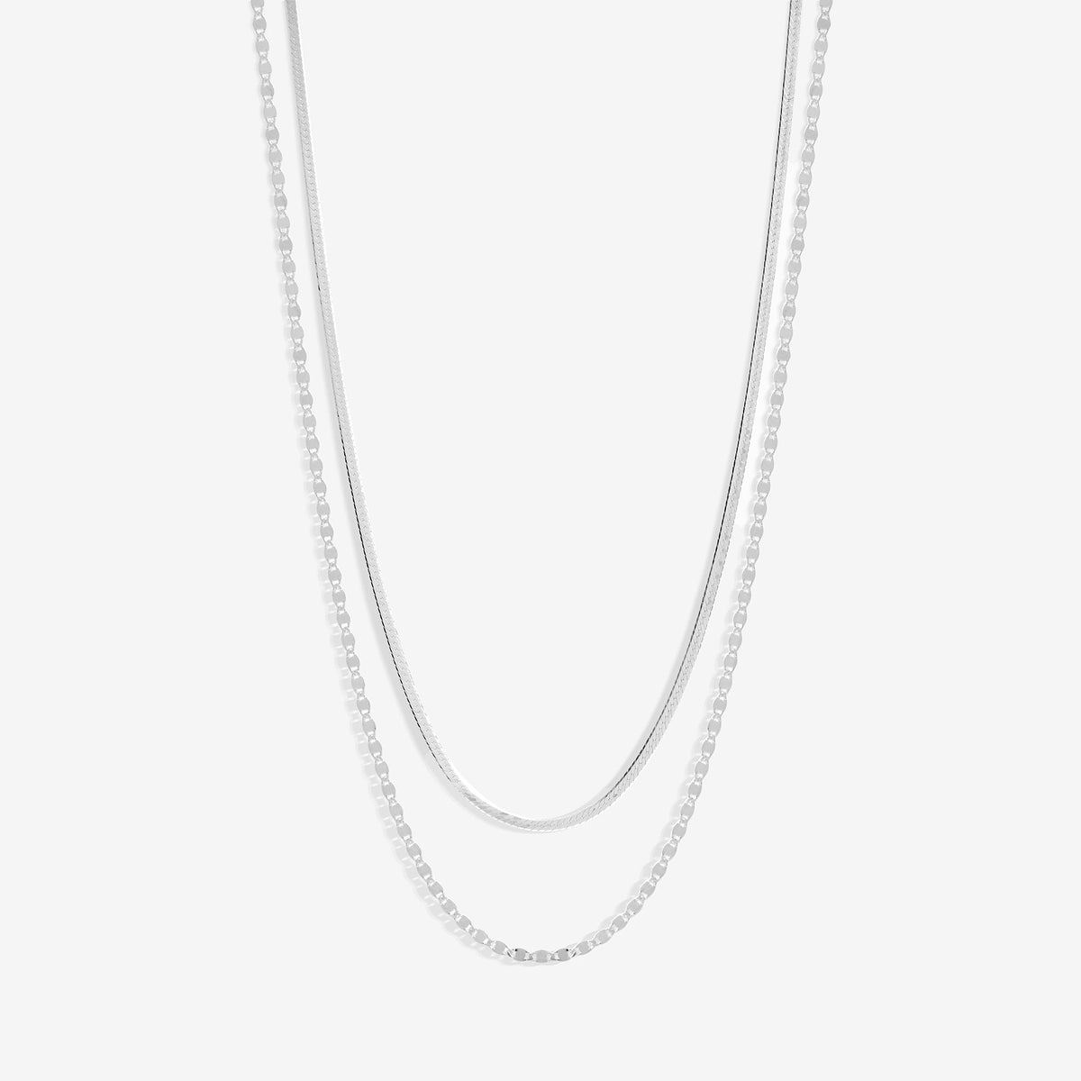 Simply Silver Sterling Silver 925 Polished Textured Double Chain Necklace