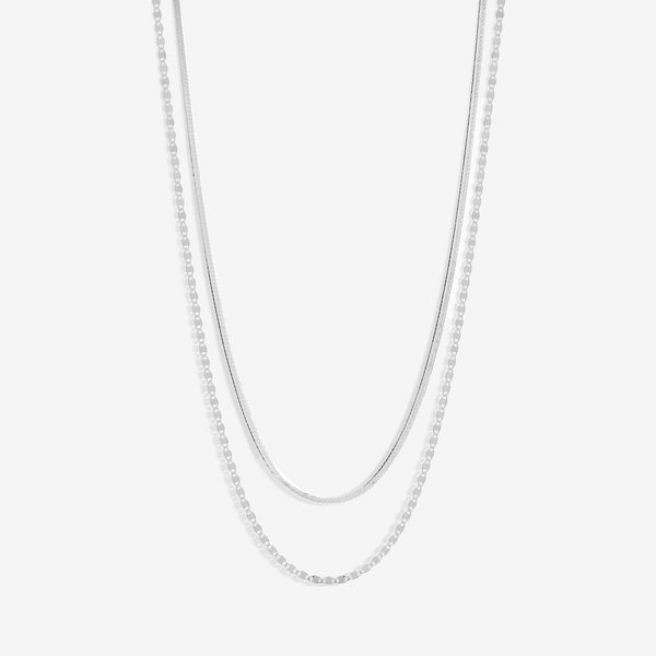Simply Silver Sterling Silver 925 Polished Textured Double Chain Necklace