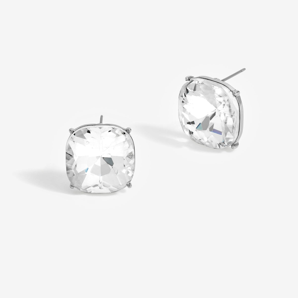 Mood Silver Crystal Faceted Cushion Stud Earrings
