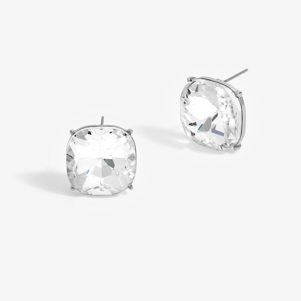 Mood Silver Crystal Faceted Cushion Stud Earrings