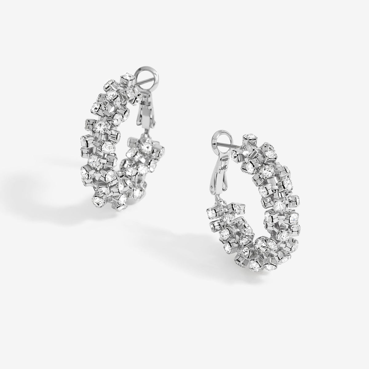 Mood Rhodium Crystal Cupchain Mini Hoop Earrings