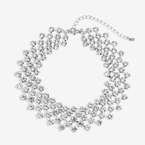Mood Rhodium Crystal Round Cage Choker Necklace