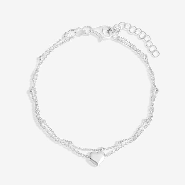Simply Silver Sterling Silver 925 Polished Double Row Station Heart Bracelet