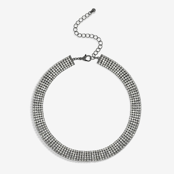 Jon Richard Hematite And Crystal Multi Row Choker