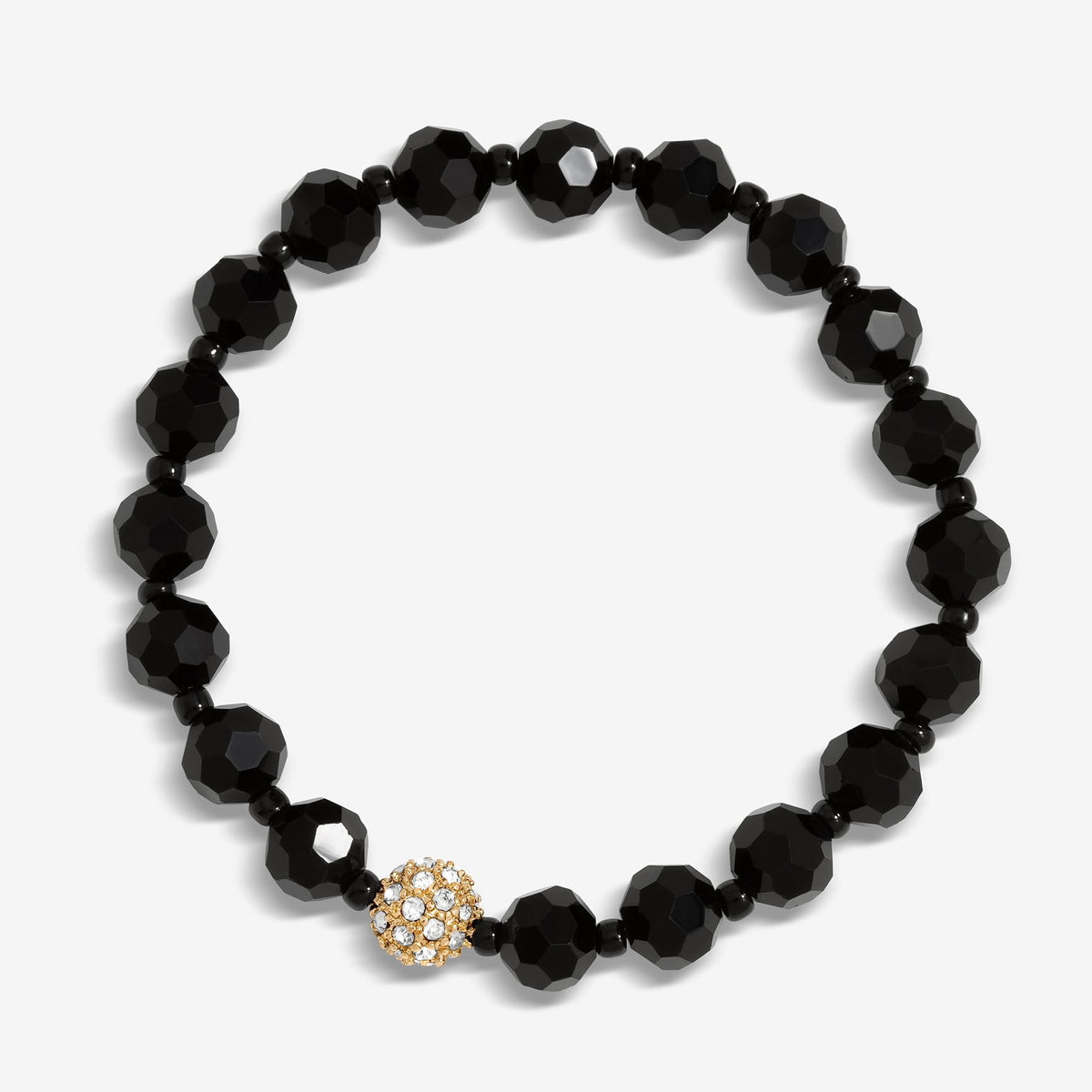 Jon Richard Jet Faceted Bead And Gold Crystal Stretch Bracelet