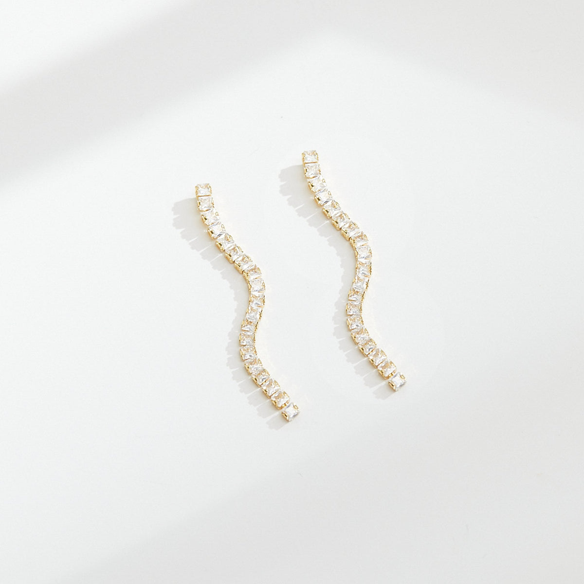 Inicio Gold Plated And Cubic Zirconia Linear Drop Earrings - Gift Pouch