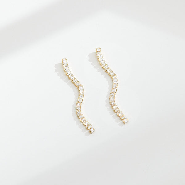 Inicio Gold Plated And Cubic Zirconia Linear Drop Earrings - Gift Pouch