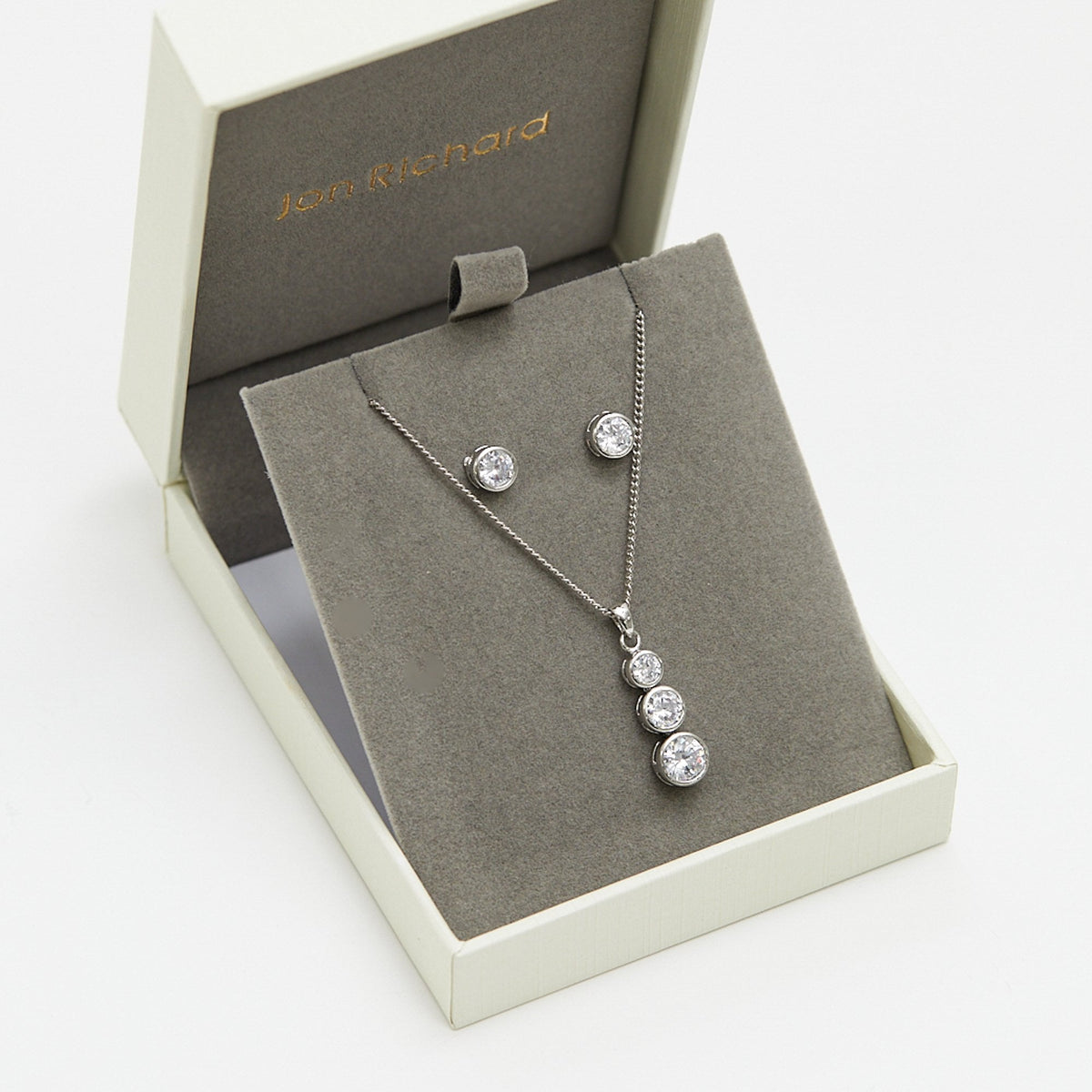 Jon Richard Rhodium Plated Cubic Zirconia Bezel Stick Pendant And Earrings - Gift Box