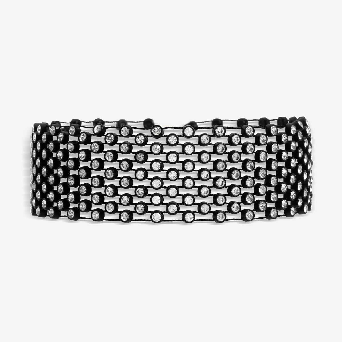 Mood Black Crystal Woven Choker Necklace
