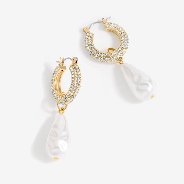 Mood Gold Crystal Pearl Charm Hoop Earrings