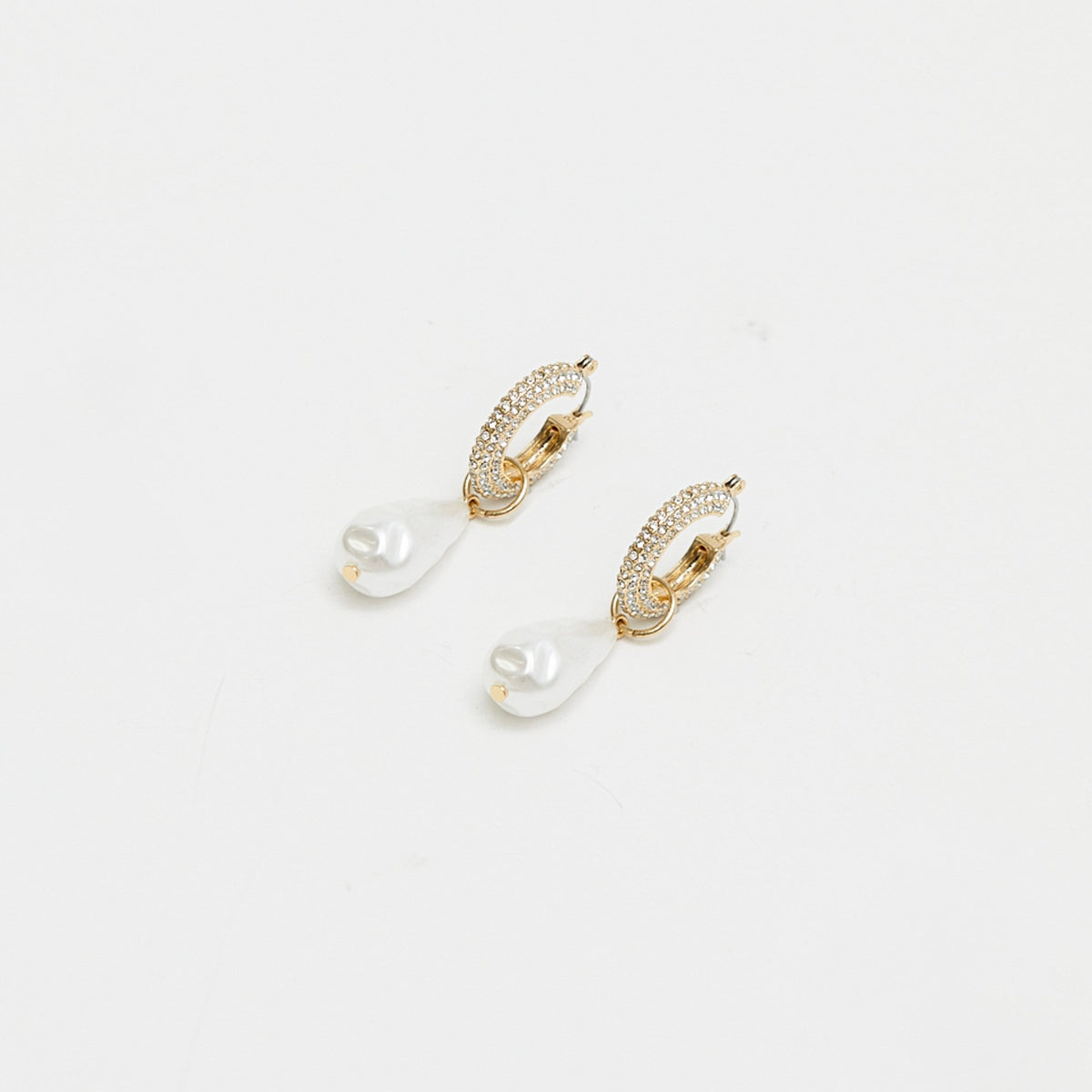 Mood Gold Crystal Pearl Charm Hoop Earrings