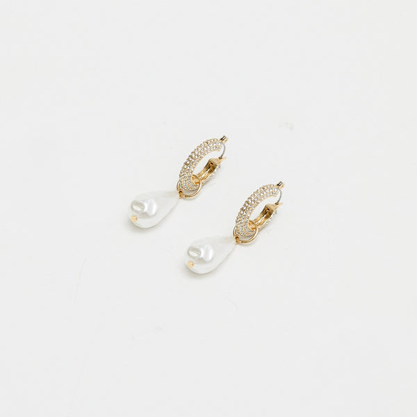 Mood Gold Crystal Pearl Charm Hoop Earrings