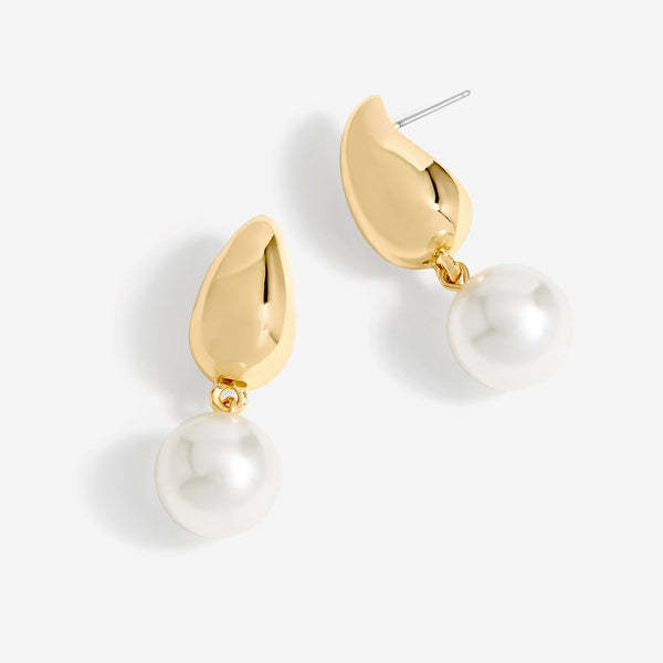 Mood Gold Polished Pearl Charm Hoop Earrings