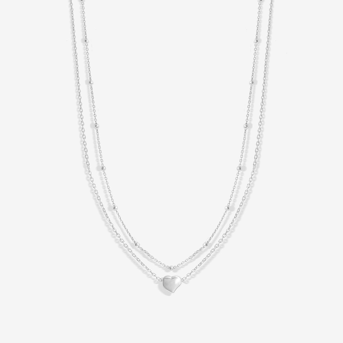 Simply Silver Sterling Silver 925 Polished Double Row Station Heart Necklace