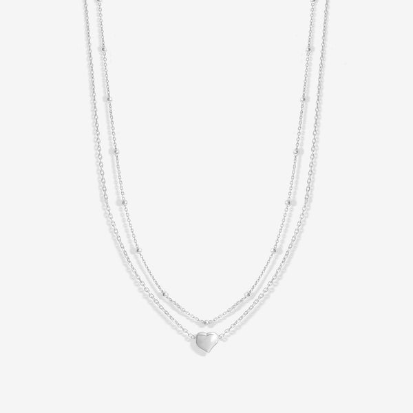 Simply Silver Sterling Silver 925 Polished Double Row Station Heart Necklace