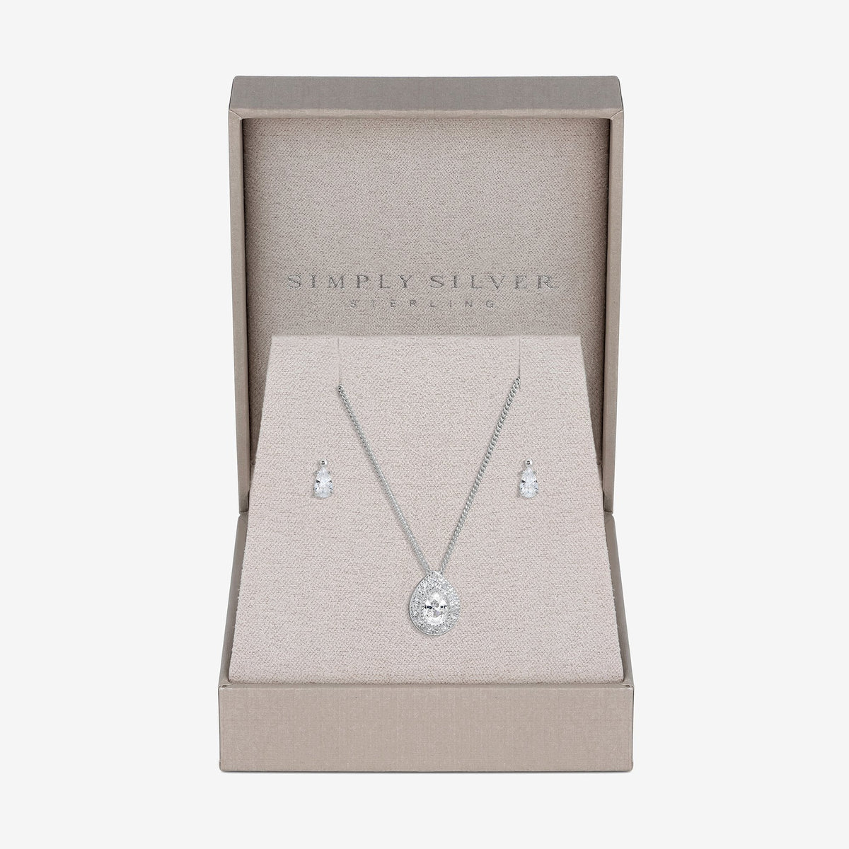 Simply Silver Sterling Silver 925 Cubic Zirconia Pave Pear Set - Gift Boxed