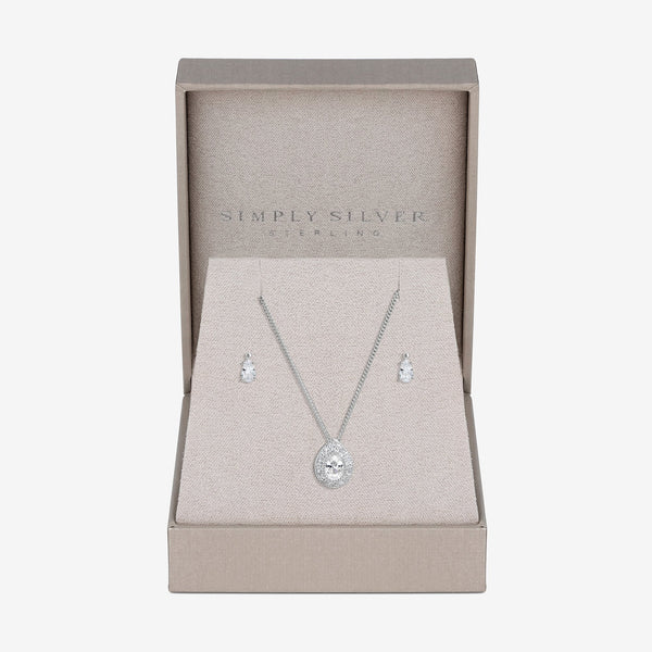 Simply Silver Sterling Silver 925 Cubic Zirconia Pave Pear Set - Gift Boxed