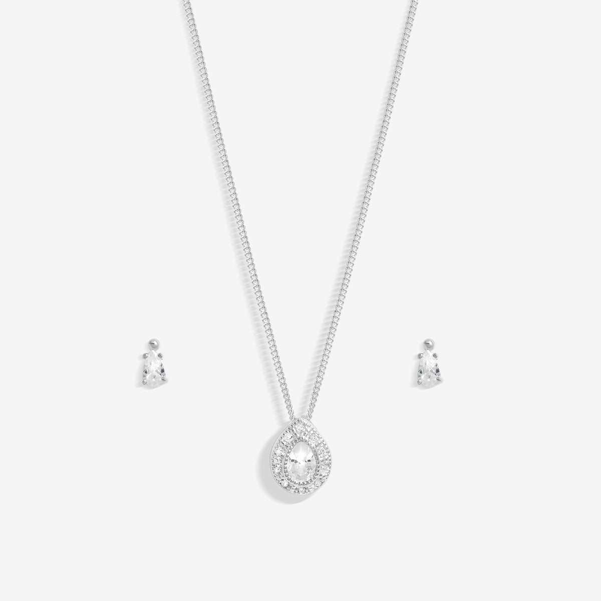Simply Silver Sterling Silver 925 Cubic Zirconia Pave Pear Set - Gift Boxed