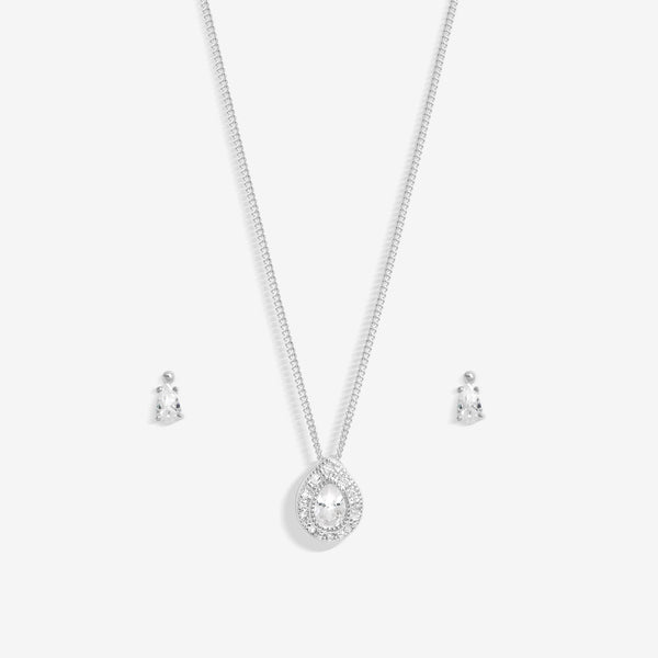 Simply Silver Sterling Silver 925 Cubic Zirconia Pave Pear Set - Gift Boxed