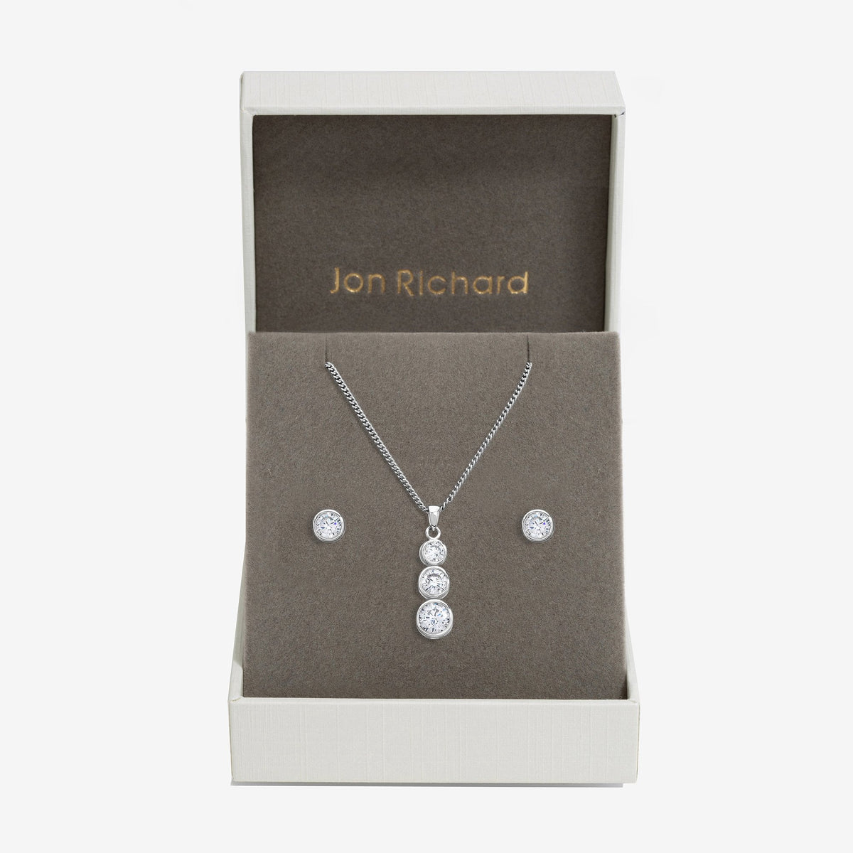 Jon Richard Rhodium Plated Cubic Zirconia Bezel Stick Pendant And Earrings - Gift Box
