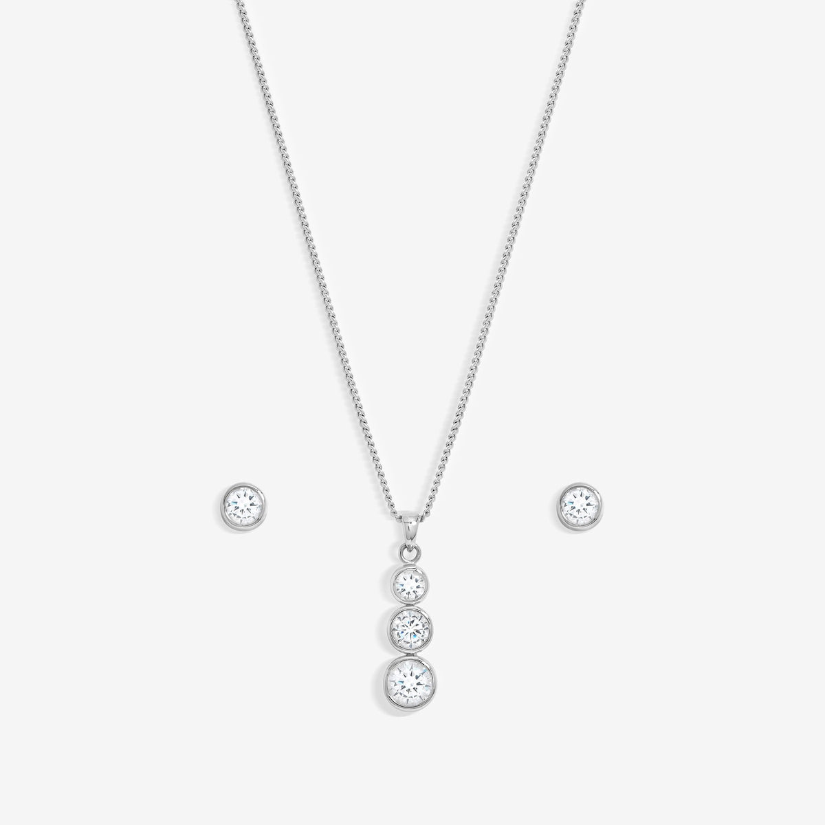 Jon Richard Rhodium Plated Cubic Zirconia Bezel Stick Pendant And Earrings - Gift Box