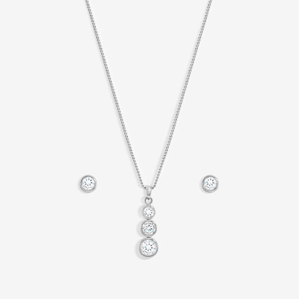 Jon Richard Rhodium Plated Cubic Zirconia Bezel Stick Pendant And Earrings - Gift Box