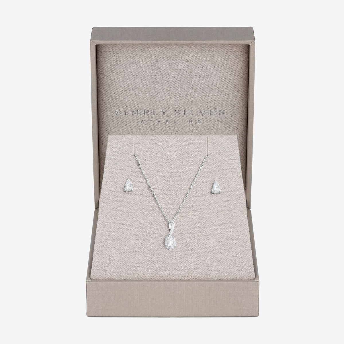 Simply Silver Sterling Silver 925 Polished and Cubic Zirconia Peardrop Set - Gift Boxed