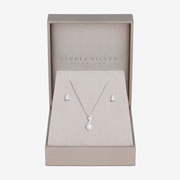 Simply Silver Sterling Silver 925 Polished and Cubic Zirconia Peardrop Set - Gift Boxed