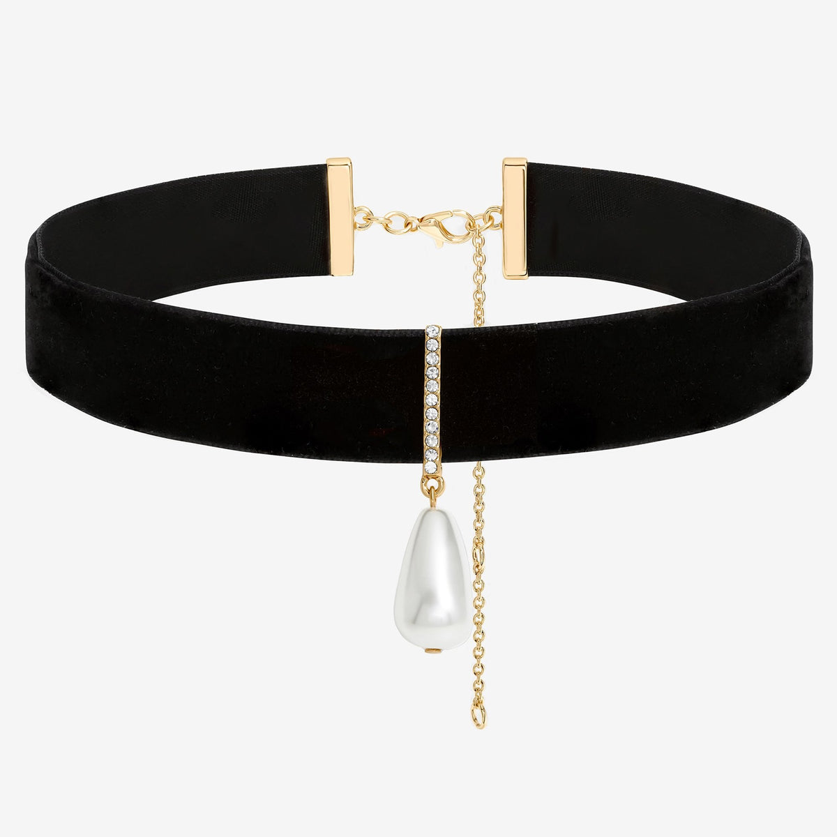 Mood Gold Crystal Pearl Charm Drop Choker Necklace
