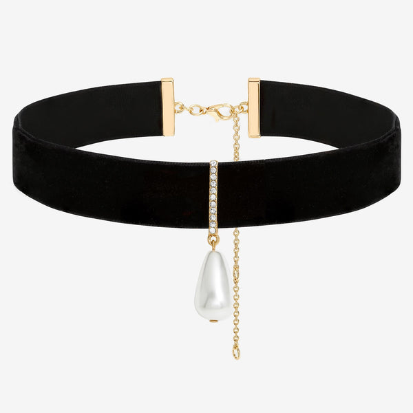 Mood Gold Crystal Pearl Charm Drop Choker Necklace