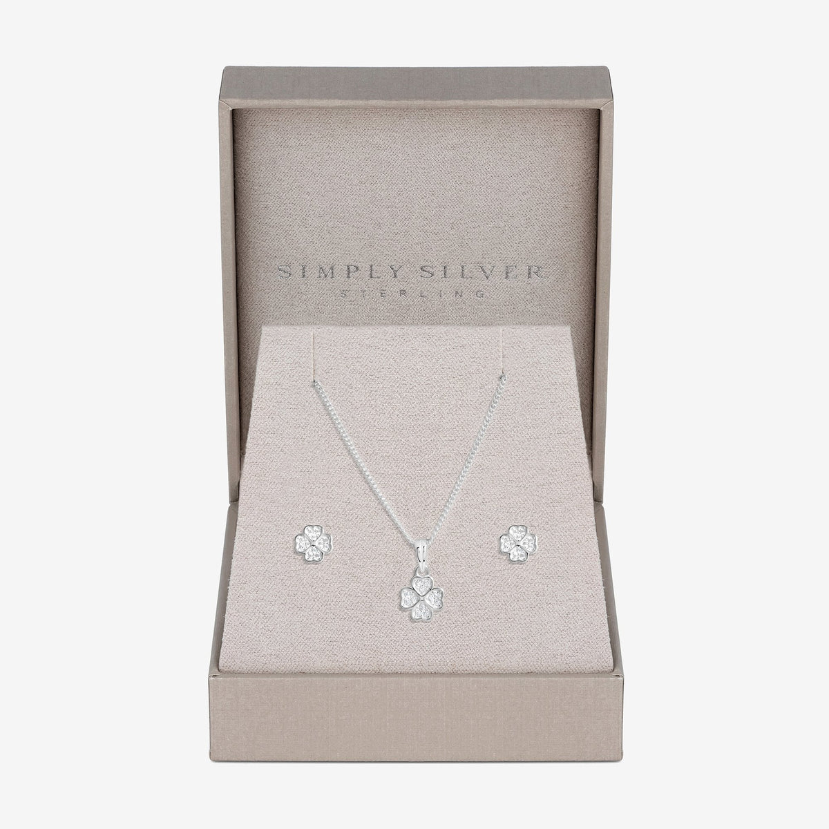 Simply Silver Sterling Silver 925 Cubic Zirconia Clover Set - Gift Boxed