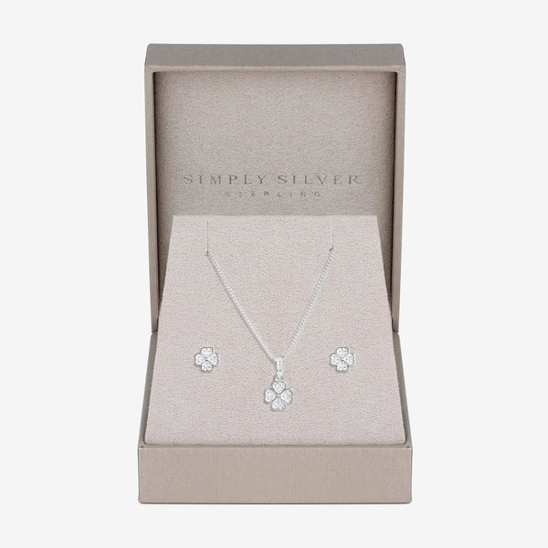 Simply Silver Sterling Silver 925 Cubic Zirconia Clover Set - Gift Boxed