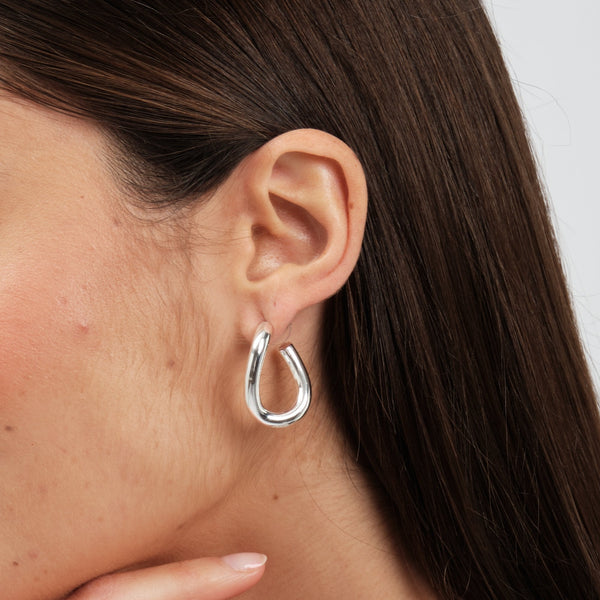 Mood Silver Polished Twisted Hoop Earrings