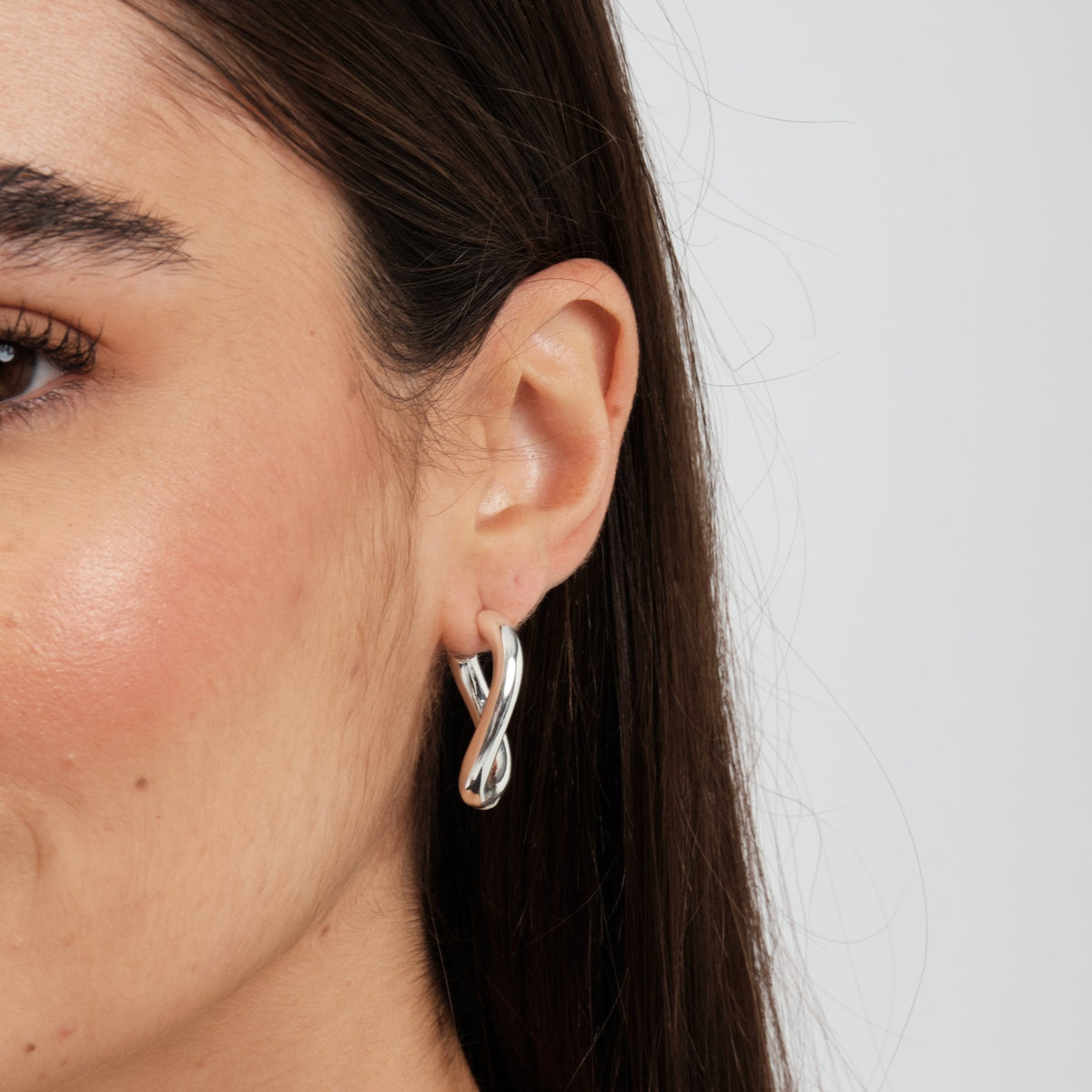 Mood Silver Polished Twisted Hoop Earrings