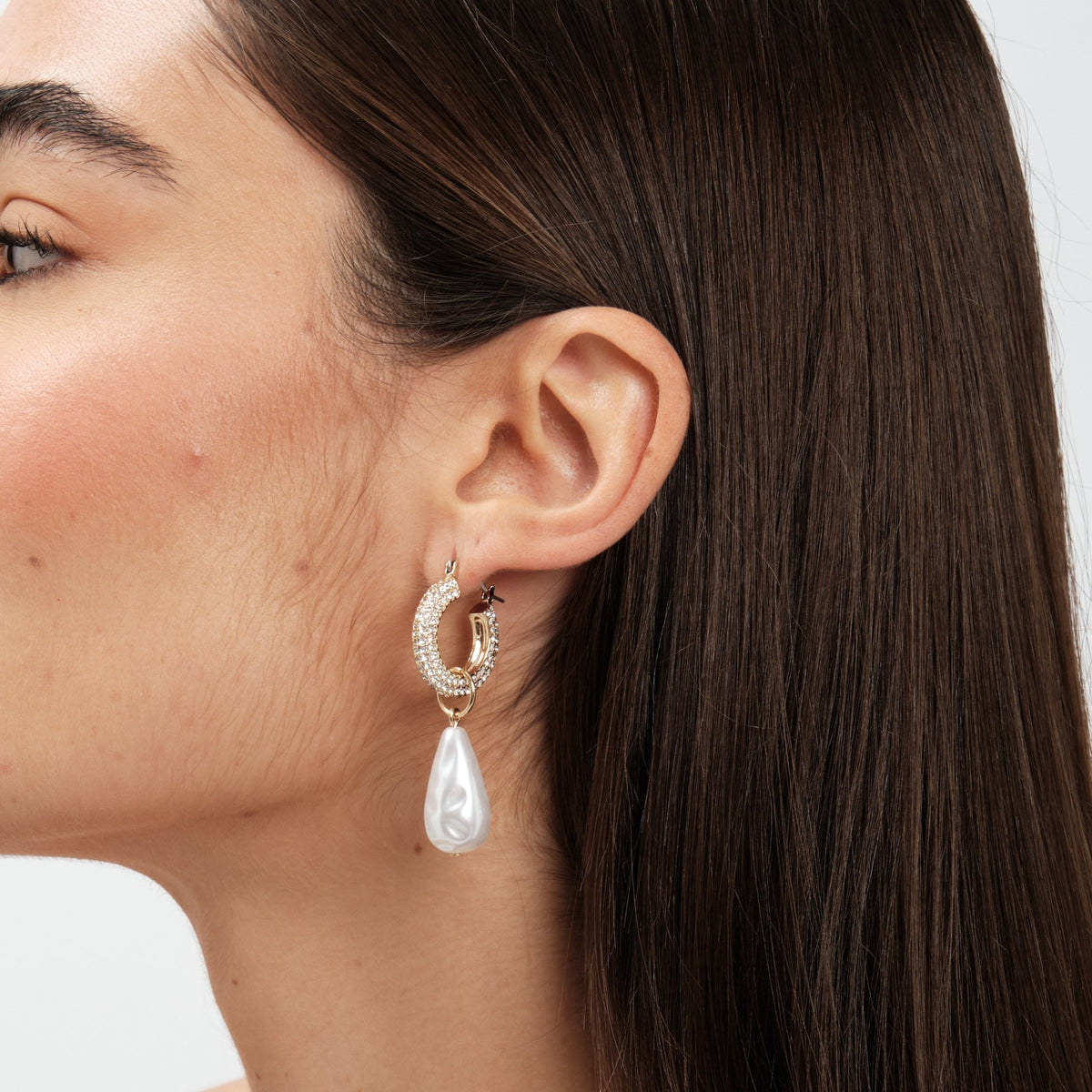Mood Gold Crystal Pearl Charm Hoop Earrings