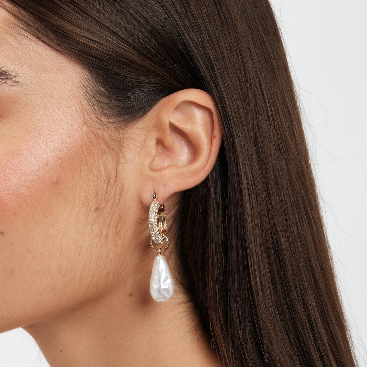 Mood Gold Crystal Pearl Charm Hoop Earrings
