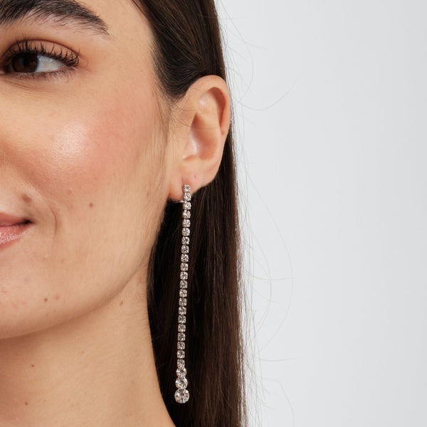 Mood Silver Crystal Linear Stone Drop Earrings