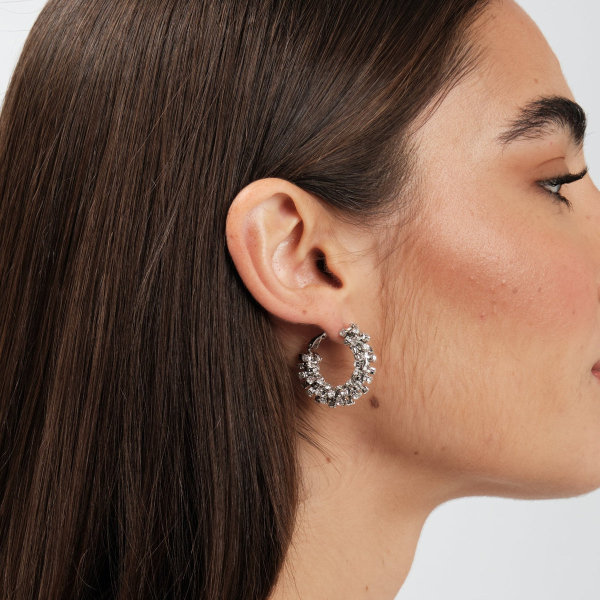 Mood Rhodium Crystal Cupchain Mini Hoop Earrings