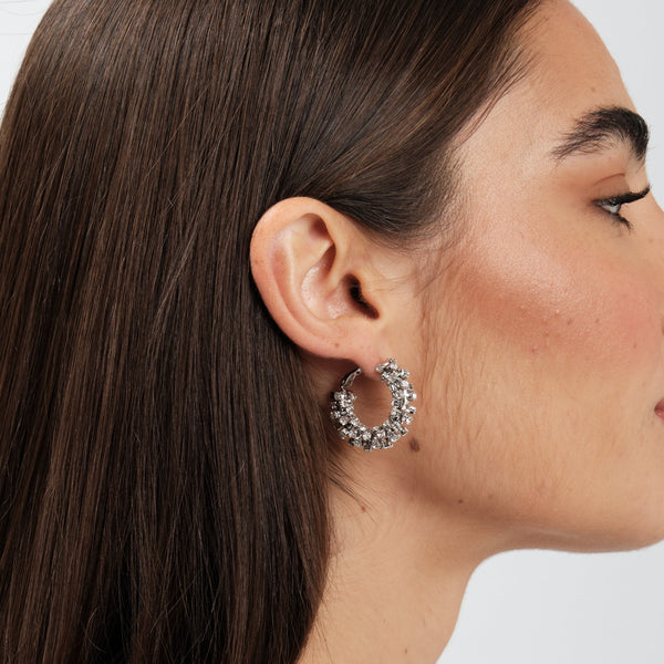 Mood Rhodium Crystal Cupchain Mini Hoop Earrings