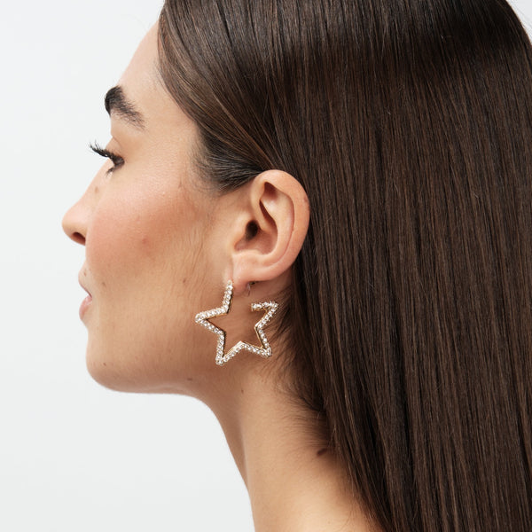 Mood Gold Crystal Star Hoop Earrings