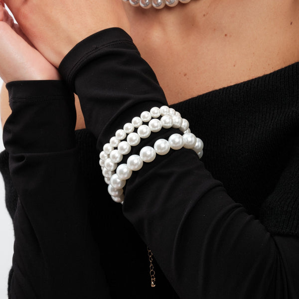 Mood Gold Cream Pearl 3 Row Bracelet