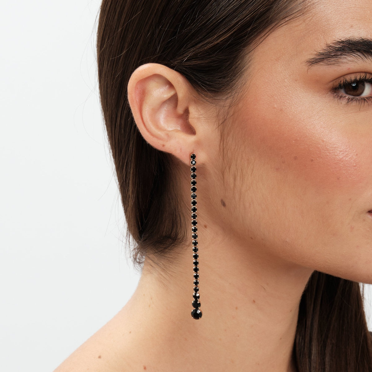 Mood Gold Black Linear Stone Drop Earrings