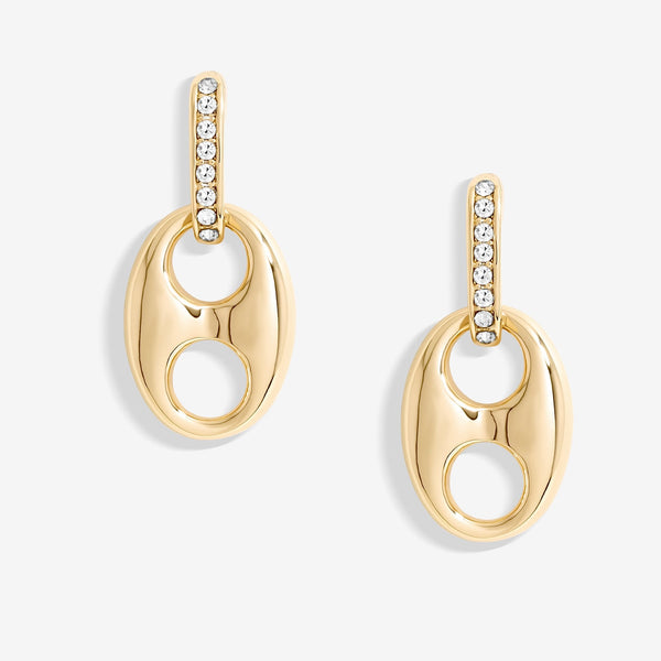 Mood Gold Crystal Button Link Drop Earrings