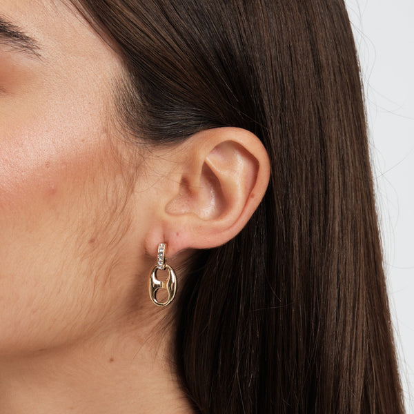 Mood Gold Crystal Button Link Drop Earrings
