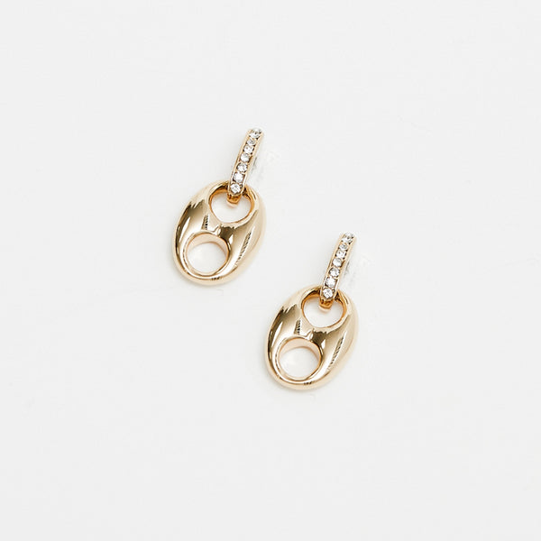 Mood Gold Crystal Button Link Drop Earrings