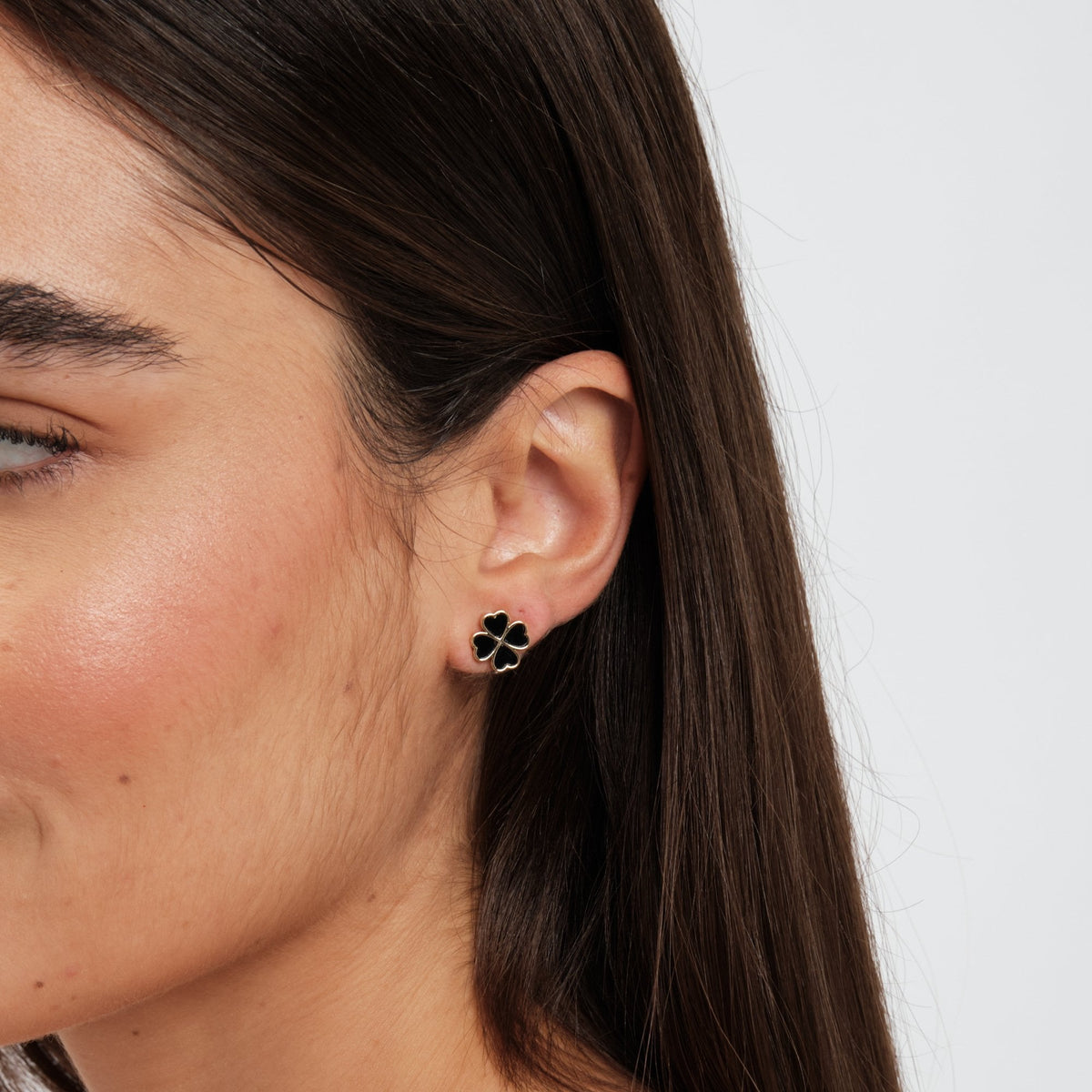 Jon Richard Gold Plated And Jet Enamel Clover Stud Earrings