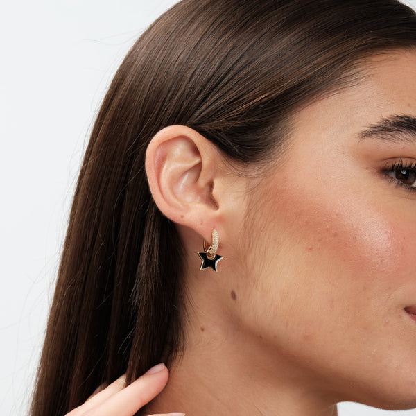Jon Richard Gold Plated And Jet Enamel Star Earrings