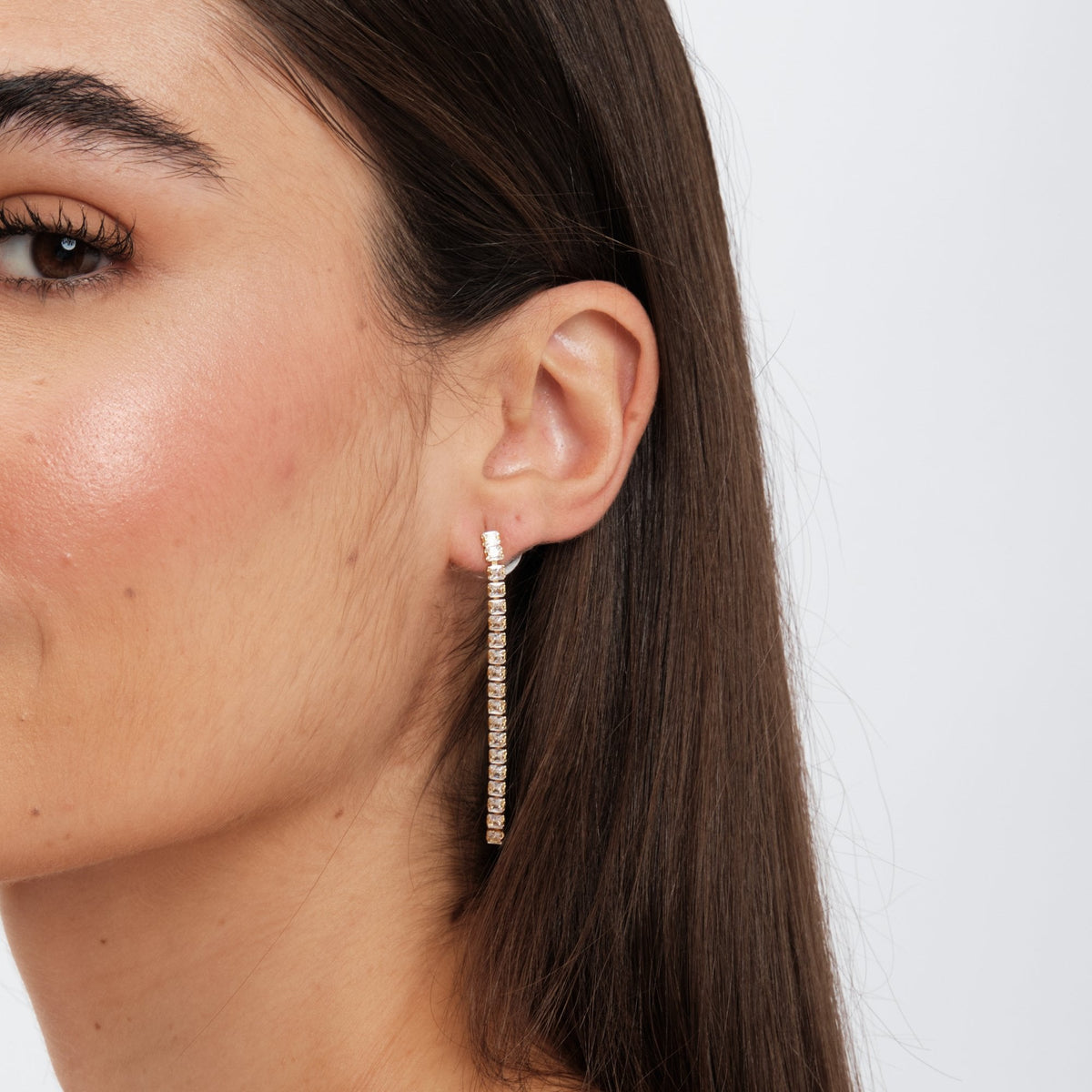 Inicio Gold Plated And Cubic Zirconia Linear Drop Earrings - Gift Pouch