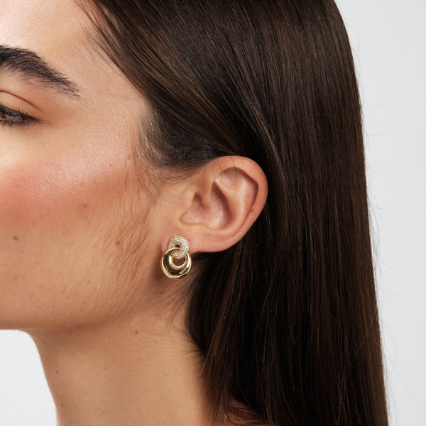 Jon Richard Gold Plated Polished And Pave Circle Drop Earrings