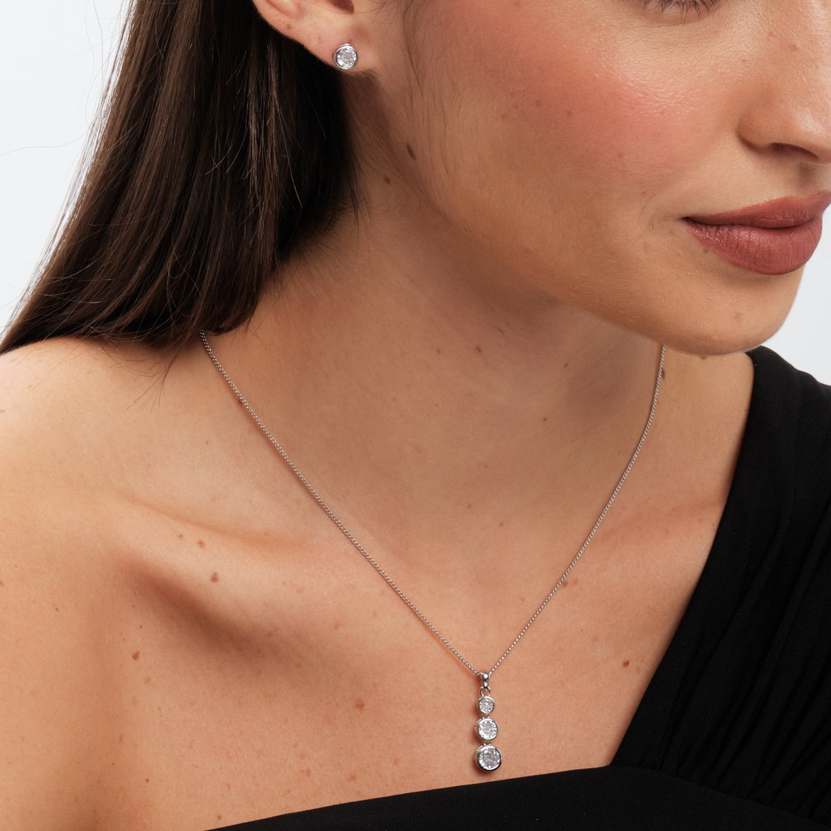 Jon Richard Rhodium Plated Cubic Zirconia Bezel Stick Pendant And Earrings - Gift Box